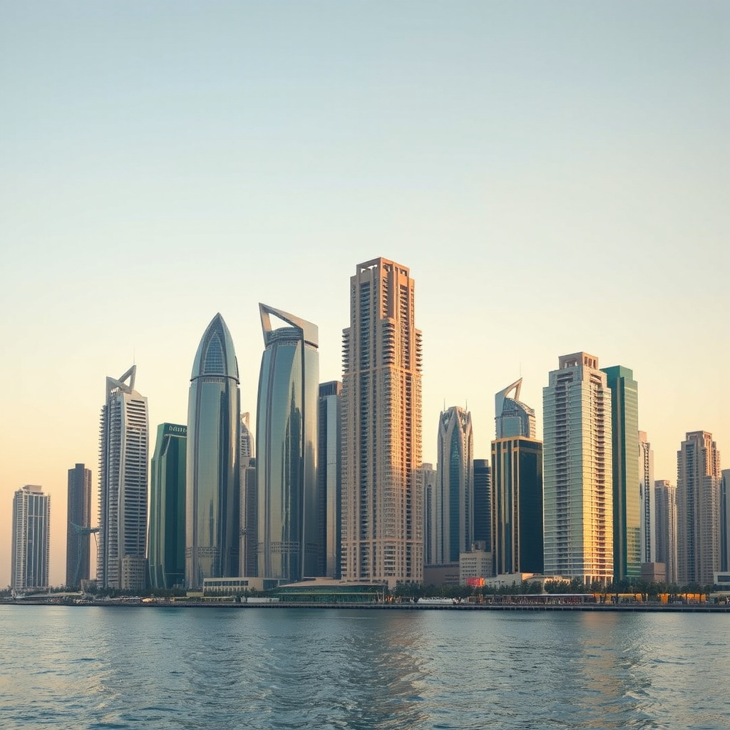 Modern Dubai skyline with business district buildings