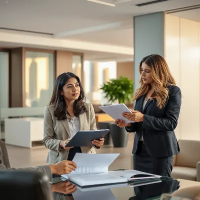 Legal professional explaining business law to a client in Dubai